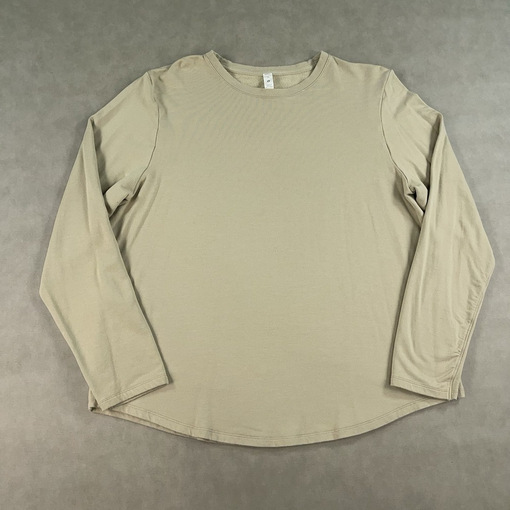 Lululemon Shirt Womens 14 Beige Long Sleeve Curved Hem Relaxed Fit Flowy Stretch
